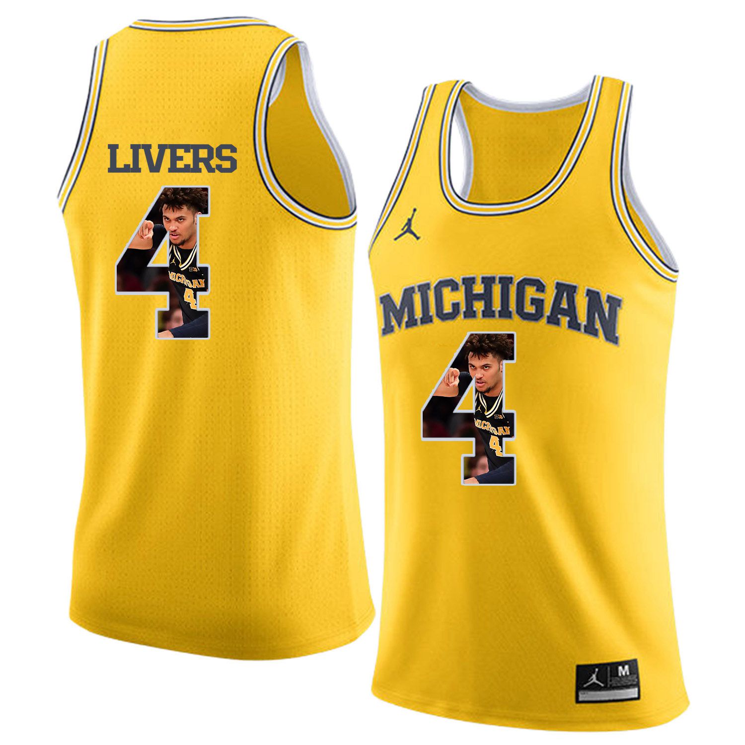 Men Jordan University of Michigan Basketball Yellow #4 Livers Fashion Edition Customized NCAA Jerseys
